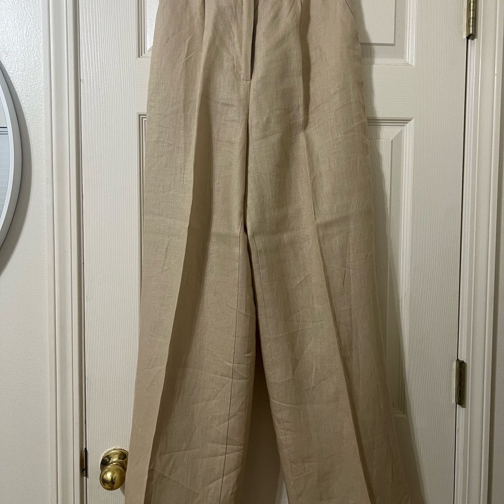 Zara Tan Linen High Waisted Pants Size S NWT - Picture 2 of 3
